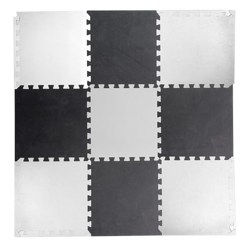 Image of EASY HOME Gym Mats for Floor for Home and Living Room, Interlocking Rubber Floor Gym Mat for Workout at Home, Super Absorbent EVA Foam Workout Mat- 60x60cm - 12mm, Black & Grey (12 Tiles - 48Sqft)