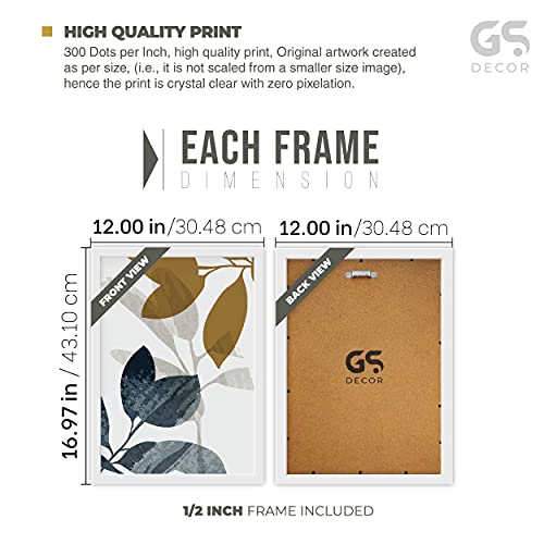 Image of GS DECOR Set of 4 Botanical Floral Design Wall Art 16 x 12 Inches | Aesthetic Pictures Wall Frames For Room Decor With Trendy Posters - White Frame | Ready To Hang