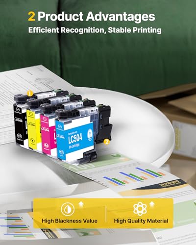 Image of LC504 Ink MFC-J1365DW Replacement for Brother LC504 Ink Cartridges LC504XL | LC504 Ink Cartridges for Brother Printer work for MFC-J1365DW MFC-J1367DW MFC-J1355DW LC504XL LC504 XL Combo Pack, 4 Pack