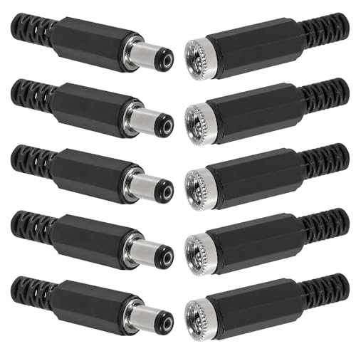 5Pcs Replacement Male Plug Power Supply Ends DC 5.5x2.1mm with 5Pcs 5.5x2.1mm DC Female Jack Solder Type DIY DC Barrel Connector Power Supply Socket Jack Connector Adapter for Power Cable Repair