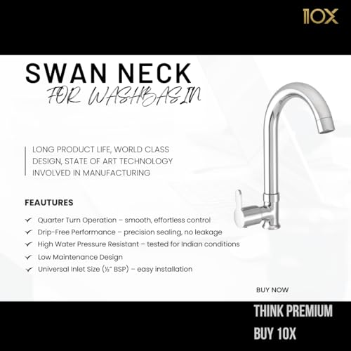 Image of 10x Swan Neck ST-9889 for Kitchen /Bathroom Table Mounted (Silver)