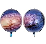 Eanjia Galaxy Print Foil Balloons 4D Solar Planet Balloons 2 Count 16'Outer Space Large Sphere Mylar Balloons Hangable Metallic galaxy Orb Balloons for globe Theme Baby Shower Kids Birthday Decor