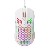 DC G40U Wired Gaming Mouse, RGB Honeycomb Ergonomic Design, 4 DPI Levels (1200/2400/4800/7200), Optical Sensor, Plug and Play, Compatible with PC, Mac, Tablet (White)