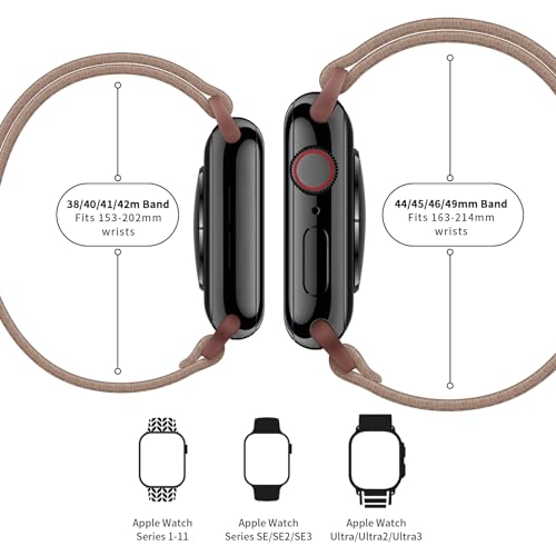 Image of AMANECER Stretchy Nylon Bands Compatible with Apple Watch Ultra 3 /2 /1 SE 11 /10 /9 /8 /7 /6 /5 /4, Adjustable Braided Elastic Sport Loop Rugged Strap for iWatch Women Men (Walnut Saddle Brown, 44 /45 /46 /49MM)