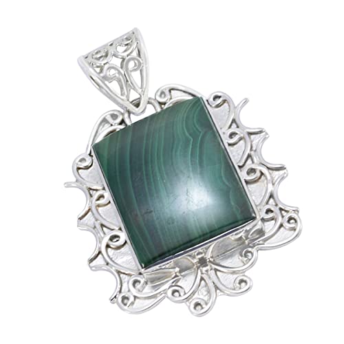 Pendentif malachite bijoux en argent sterling 925 octogone vert - 2