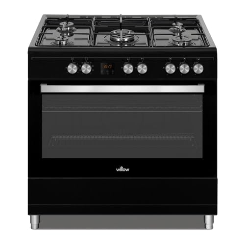 Willow WS90DFBL 95L Capacity Dual Fuel, Freestanding Range Cooker with 5 Gas Burners, Wok Burner, 2...