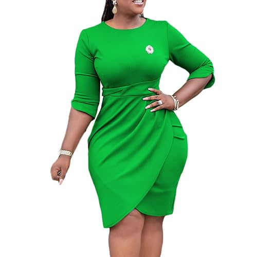 Cocktail Peplum Dress for Women Vintage Casual Long Sleeve Ruched Slit Work Office Business Bodycon Dress