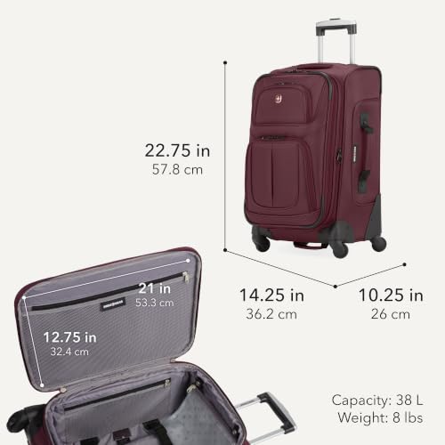 Image of SwissGear Sion Softside Expandable, Merlot, 2-Piece Set (Carry-On /Backpack), Sion Softside Expandable Spinner Luggage Durable Lightweight Travel Suitcase