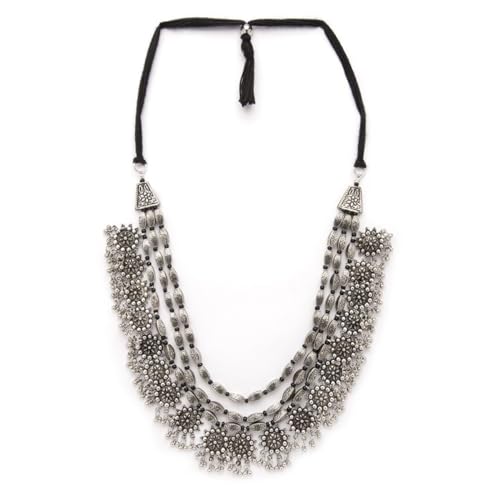 Rubans Oxidized Silver Plated Multi Layered Floral Design Ghungroo Beaded Handcrafted Traditional Necklace for Women and Girls, Perfect for Festive and Wedding Occasions (B0D6LWBJLS) Amazon Price History, Amazon Price Tracker