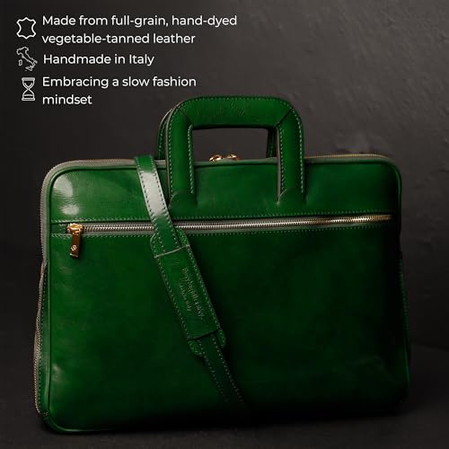 Image of Time Resistance Slim Leather Briefcase - Italian Handmade Leather Computer Bag - Briefcase for Men and Women - Laptop Bag