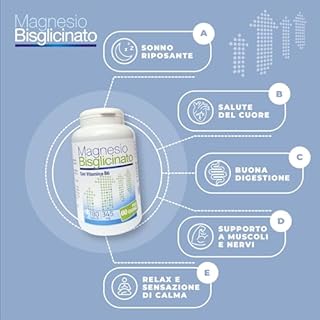 Magnesio Bisglicinato con Vitamina B6 180 Capsule Formulato per persone che avvertono stanchezza o hanno bassi livelli di energia, con carenza di vitamina B
