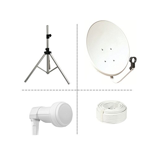 Kit spécial Camping Fixation Parabole 70 cm Acier + LNB Single + 10m Cable + Trépied télescopique terrasse Support Fixation Balcon ou terrasse
