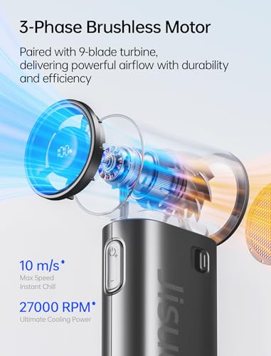 Image of JISULIFE Mini Handheld Fan Life9S - Sleek Chrome: Turbo Power, 22 Hours Cooling, LED Display, 5000mAh, 5-Speed, Small Portable Fan for Travel, Cruise, Concerts, Trendy Gifts for Women Men-Black