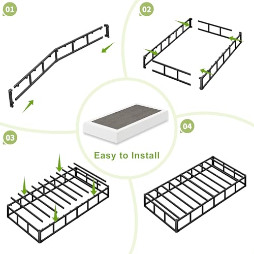 Seiugaga Twin Box Spring 4 Inch - Heavy Duty Box Spring Mattress Foundation Metal Bed Base with Fabric Cover, Noise Free Easy Assembly Non Slip 2000lbs Max