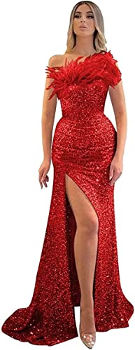 Robe de soirée longue en plumes rouge pour briller lors de vos galas