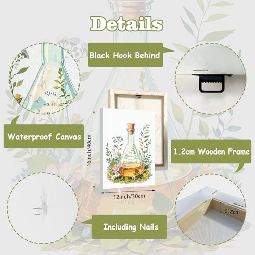Image of CHDITB Botanical Science Canvas Wall Art, Watercolor Floral Laboratory Prints, Chemistry Wall Decor, Boho Wildflower Lab Poster, Nature Aesthetic Artwork For Classroom School Office Decor 12 inchX16 inchX6