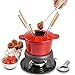 Lwieui Cheese Fondue żeliwny zestaw do fondue z czerwonym garnkiem do fondue 6 widelców do fondue palnik i podstawa garnka do fondue (kolor: czerwony, rozmiar: 16 x 22 cm)