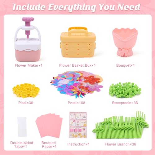 Image of IQKidz Flower Bouquets Toy for Girls, DIY Arts and Crafts Kits for Kids Ages 4-6 6-8, STEM Flower Making Set with Storage Box & Basket, Birthday Gift for Age 5-7 8-10 Years Old