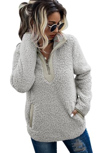 Image of AQOTHES Womens Loose Casual Zipper Sherpa Fleece Pockets Pullover Sweatshirt for Women