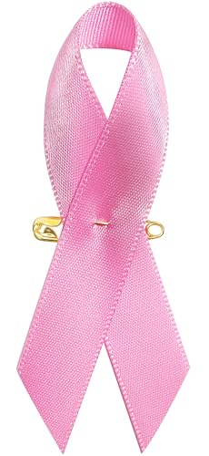 Image of Curvier 100PCS Pink Ribbons Breast Cancer Awareness Satin Lapel Pins for Charity Event Survivor Campaign Welfare Party Supplie