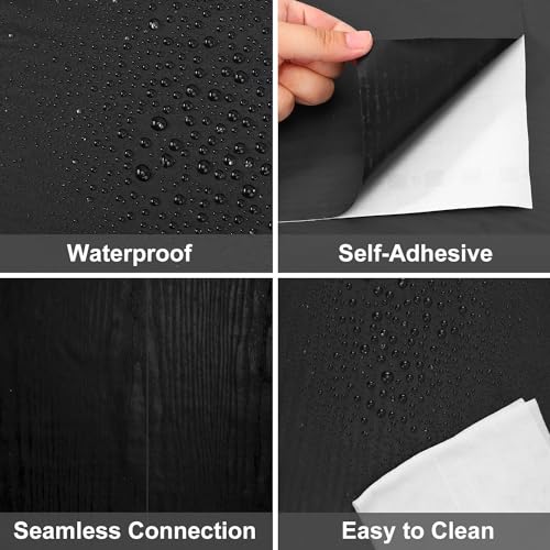 Image of HOME13 Black Wooden Kitchen Self Adhesive Vinyl Decorative Wallpaper for Kitchen Countertop Home /Office 1 Ft x 4 Ft with 2pcs