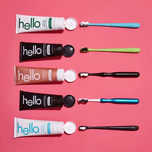 Hello Manual Adult Toothbrush With Reusable Charcoal Modern Aluminum Handle & 4 Soft Replacement Heads, Bpa-Free, 4 Count #TOP6