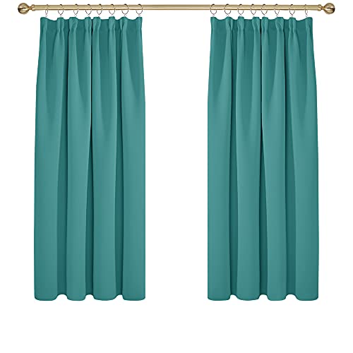 Deconovo Cortinas Dormitorio Moderno Fruncidas Blackout Curtain Suave para Ventanas de Habitación Juvenil con Bolsillos Juego de 2 Paneles 117 x 138 cm Turquesa