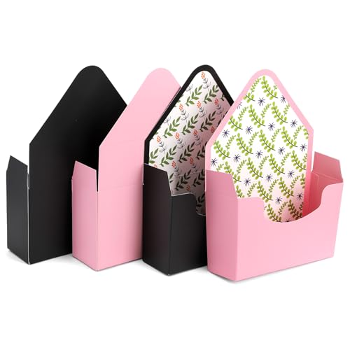 Cedilis Set of 20 Envelope Gift Box, Flower Boxes for Arrangements, Paper Floral Bouquet Packaging Box, Florist Supplies for Wedding, Party, Birthday, Mother's Day, Christmas, Pink and Black - Image 6