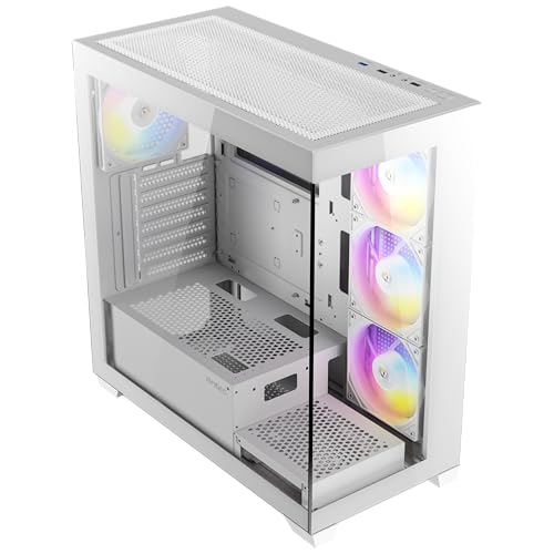 Image of Antec CX300 RGB Elite White with Panoramic 270 Degree View, Vertical Cooling, 4X 120mm Pre Installed RGB Fans, 420mm GPU Support, ATX Mid Tower Gaming Cabinet