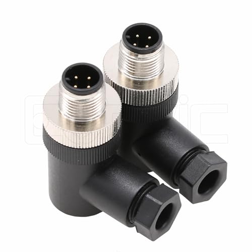Image of M12 4 Pin Male Connector, 12mm A Code Right Angle Industrial Circular Connector, Unshiled Field Assembly Wireable Sensor IP67 250V 4A AC /DC 2pcs