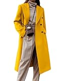 IDEALSANXUN Long Wool Coats for Women 2025 Fall Winter Double Breasted Trench Coats Tweed Blazer Dressy Jackets, Yellow, M