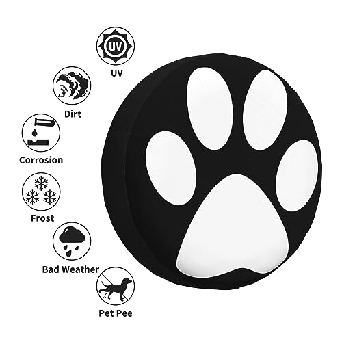 Image of IBILIU Dog Paw Print Spare Tire Cover,Pet Paws White and Black Tire Cover Wheel Protectors Weatherproof Universal Fit for Cars Trailer RV SUV Camper Truck - 15 Inch