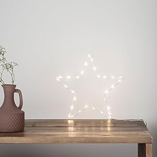 Lights4fun Christmas Indoor Light Up Star Window Decoration with 80 Warm White LEDs Battery Operated Timer 59cm