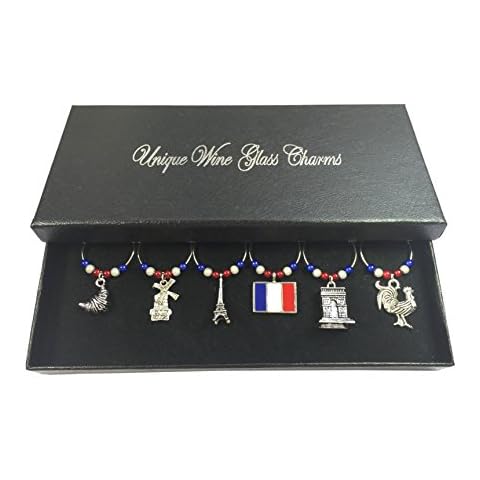 Libby's Market Place Set of 6 France Wine Glass Charms with Gift Box Cover