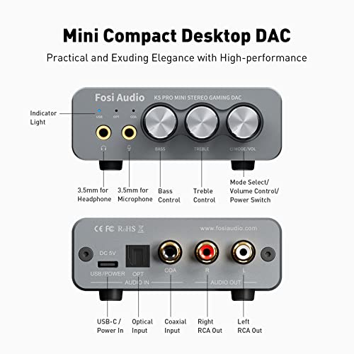 image for Fosi Audio K5 Pro Gaming DAC Headphone Amplifier Mini Hi-Fi Stereo Dig