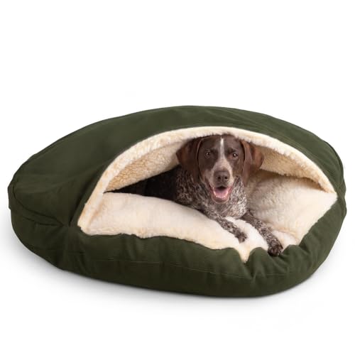 Image of Snoozer Cozy Cave Dog Bed, Round Covered Dog Bed, Olive (XL)