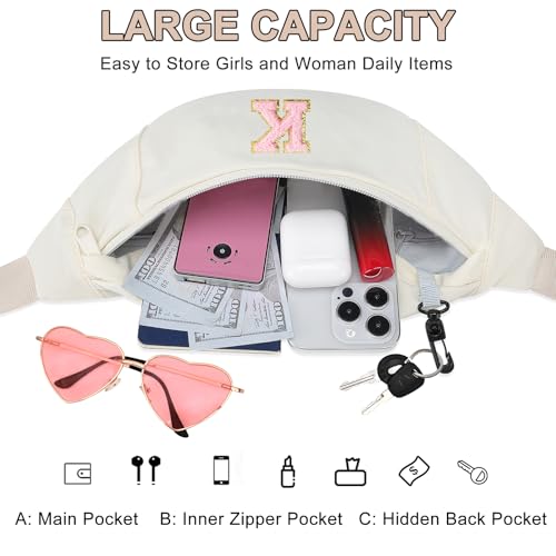 Image of Preppy Birthday Gifts for Women Lady Cute Initial Letter Fanny Pack Sling Bag Trendy Stuff Travel Essentials,Beige K