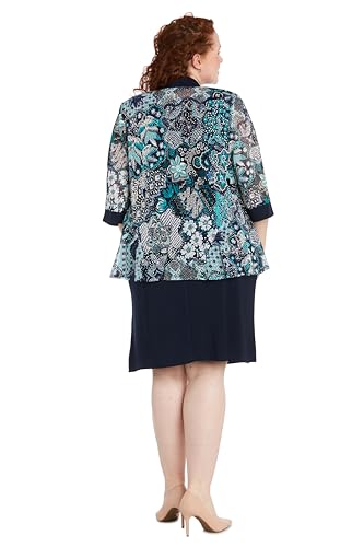 Image of R&M Richards Women's Sheath Dress W /Floral Print Sheer Jacket & Detachable Necklace | Elegant 2-Piece Formal Ensemble