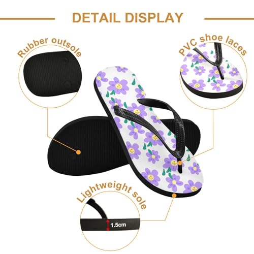 Sinestour Floral Leaf Purple Flip Flops for Beach Thong Sandals Anti-slip Lightweight Beach Slippers for Indoor Outdoor House3
