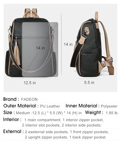 Image of FADEON Leather Backpack Purse for Women Designer Travel Backpack Purses PU Fashion Ladies Shoulder Bag with Tassel
