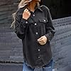 Cocila Denim Jackets Women UK Button Down Windproof Casual Long Frayed Hem Shacket Coats Washed 2025 Jean Solid Color Lightweight Stretch Boyfriend Jean Jacket Gift with Pockets Black XXL #1