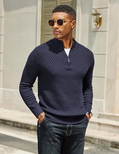 COOFANDY Mens Quarter Zip Sweater Casual Slim Fit Pullovers Sweaters Knit Twill Texture Pullover3