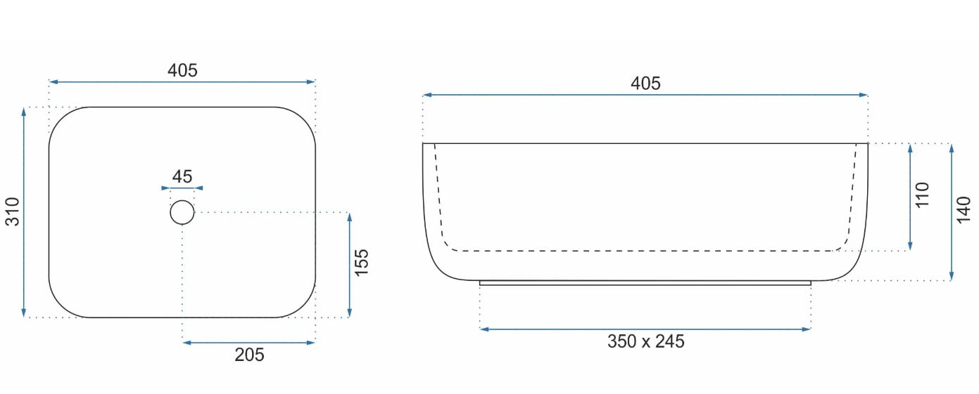 GTM Design Aufsatzwaschbecken Glanz Rechteckig - Modern Waschbecken Ohne Überlauf