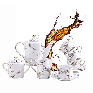 Afternoon Tea Set for Adults Ceramic Tea and Coffee Cups and Saucers with Teapot Sugar Bowl Milk Jug Beautiful Look Porcelain Tea Set