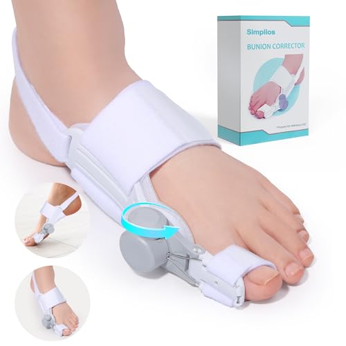 Simpilos Bunion Corrector for Women and Men, Adjustable Knob Toe Straightener, Day Night Support with Toe Separator for Bunion Relief, Ideal Gifts for Mothers Day (White-1 pair)