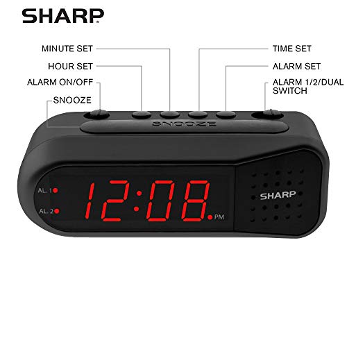 Sharp Digital Alarm Clock – Black Case With Red Leds - Ascending Alarm Grows Increasing Louder, Gentle Wake Up Experience, Dual Alarm thumb #2