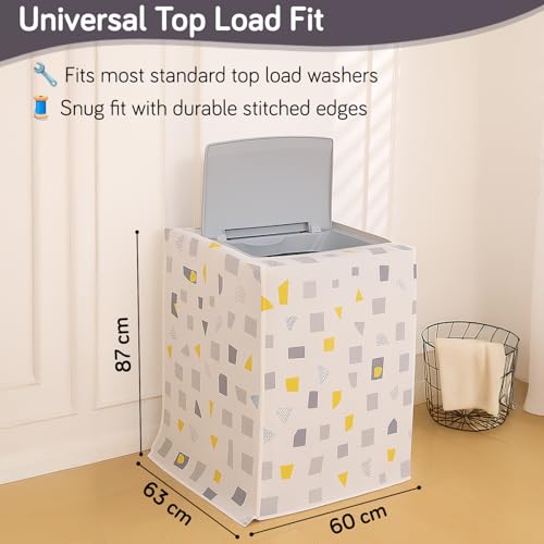 Image of HOKIPO Top Load Washing Machine Cover | Waterproof & Dustproof PEVA Protective Cover for 6kg, 6.5kg, 7kg & 7.5kg Fully Automatic Top Load Machines | Size 60x63x87 cm, Geometric Abstract (AR-5879-D1)