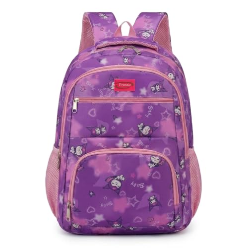Frantic Waterproof Polyester 35 L School Backpack With Pencil/Staionery Pouch School Bag Class 1 to 8 Daypack Picnic Bag For School Going Boys & Girls(4Zipper_Purple_Star_Bunny_B)