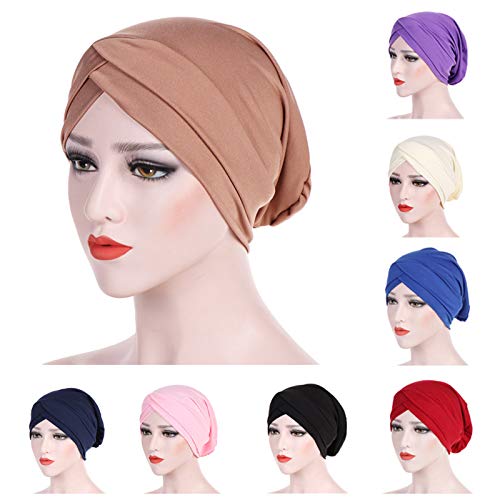 Muslim Headscarf Women Silky Cotton Turban Hats Headwear Chemo Beanies Hijab Headwrap Sleep Caps Underscarf (White)