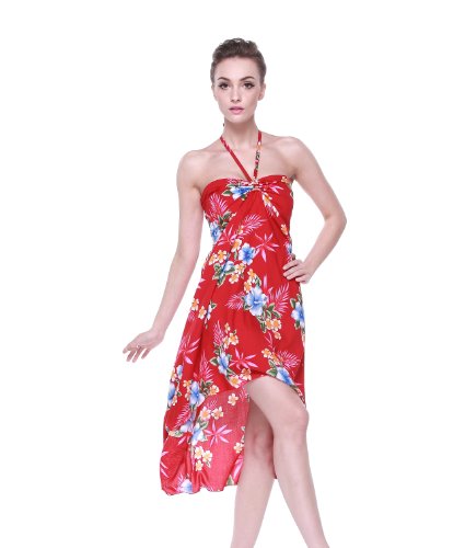 Image of Women's Hawaiian Luau Halter Dress in Signature Prints | Sleeveless halter dress, high-low hem; Hawaiian floral print; soft rayon, machine washable; luau, beach, cruise, party